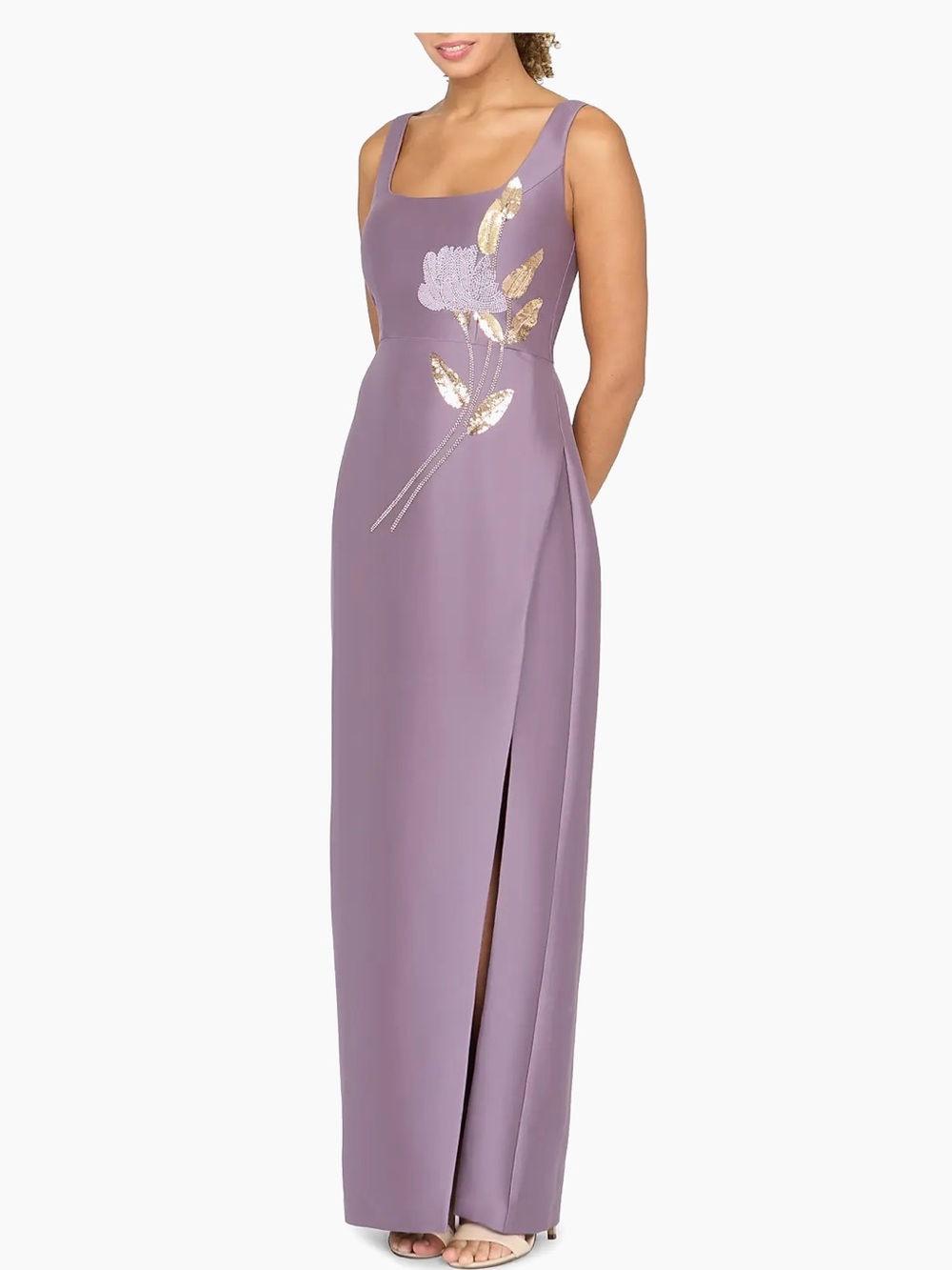 Kay Unger Paloma Threaded Floral Column Gown